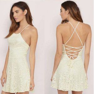 Tobi Cream Lace-Up Skater Dress